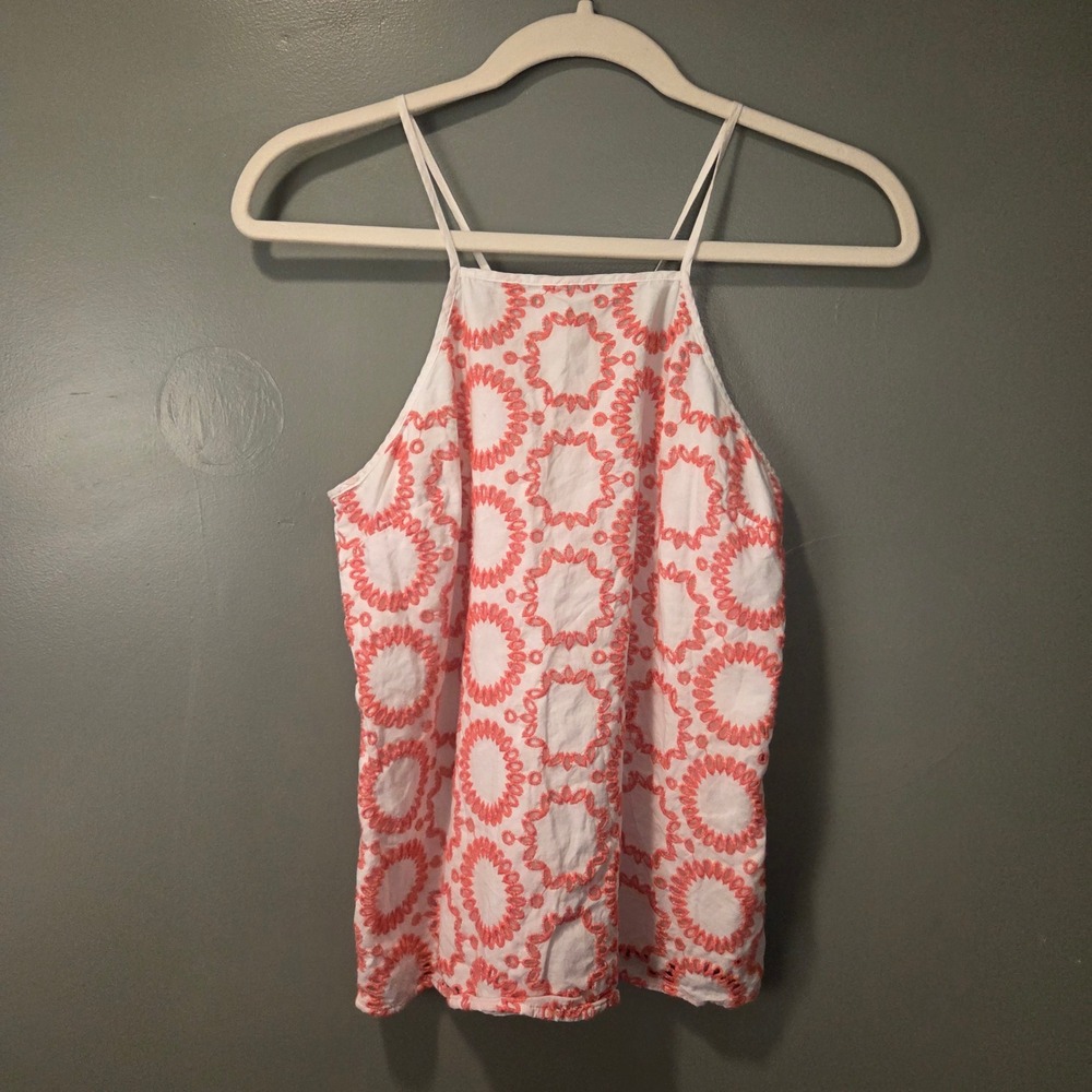 Banana‎ Republic Milly Collection Women's M Petite Eyelet Tank Top White Pink